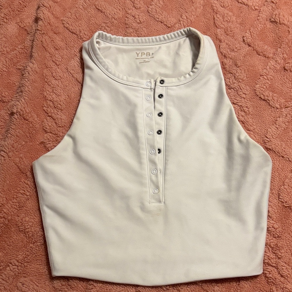 YPB Women's White Button-Up Tank Top